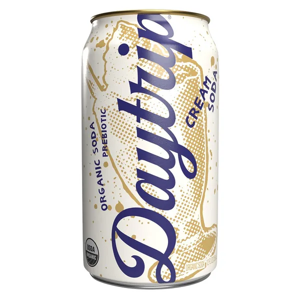 Daytrip organic prebiotic soda, Cream Soda flavor, in a twelve ounce can.